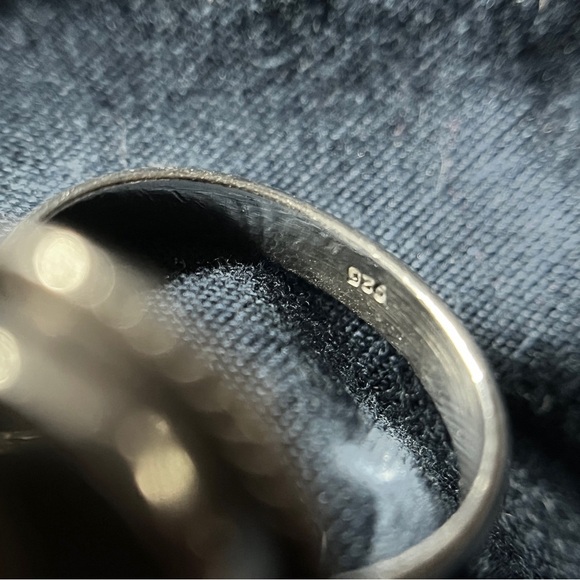 Sterling Silver 926 Large Faceted Oval Banded Agate Stone Ring 6.5 - Picture 8 of 9